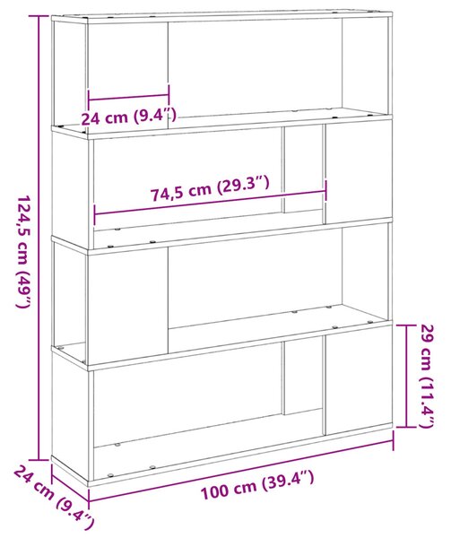 Könyvespolc Fekete Tölgy 100x24x124 cm Mérnöki Fa