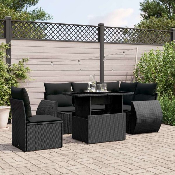 VidaXL Polyrattan Kerti Ülőgarnitúra - 6 részes - Fekete