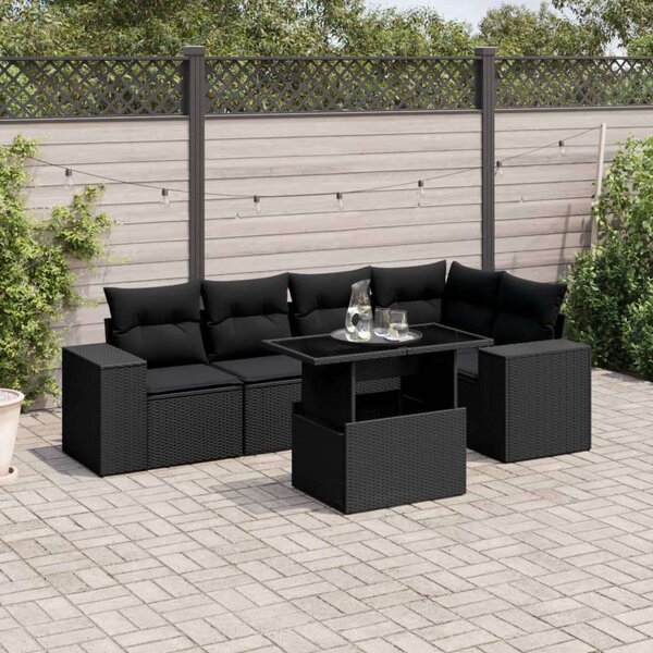 Polyrattan Kerti Ülőgarnitúra - 6 részes - Fekete