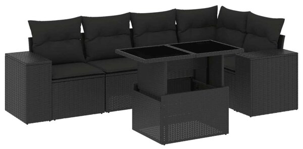 Polyrattan Kerti Ülőgarnitúra - 6 részes - Fekete