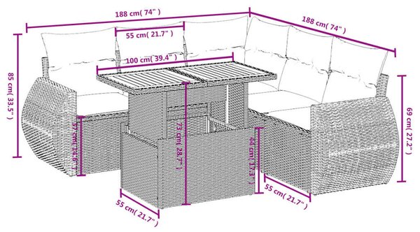 VidaXL Polyrattan Kerti Ülőgarnitúra - 6 részes - Fekete