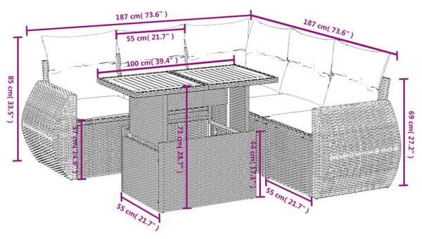 VidaXL Polyrattan Kerti Ülőgarnitúra - 6 részes - Fekete