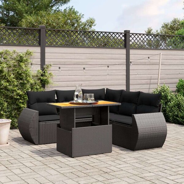 VidaXL Polyrattan Kerti Ülőgarnitúra - 6 részes - Fekete