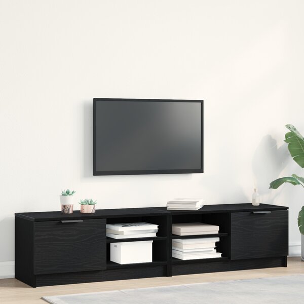TV Szekrény 2 db Fekete Tölgy 80x35x36,5 cm Feltárt Fa