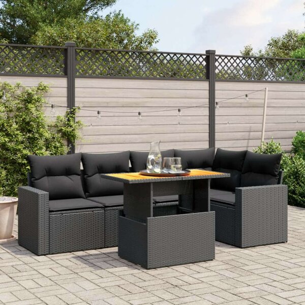 VidaXL Polyrattan Kerti Ülőgarnitúra - 6 részes, Fekete