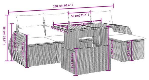 VidaXL Polyrattan Kerti Ülőgarnitúra - 6 részes - Fekete