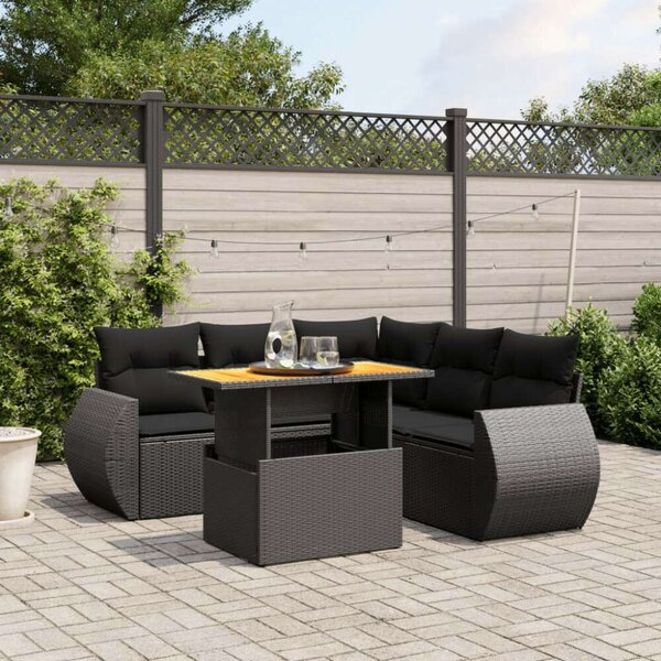 VidaXL Polyrattan Kerti Ülőgarnitúra - 6 részes - Fekete