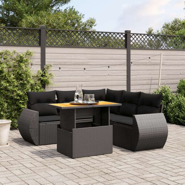 VidaXL Polyrattan Kerti Ülőgarnitúra - 6 részes - Fekete