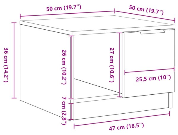Kávézóasztal Fekete tölgy 50x50x36 cm Műszaki fa