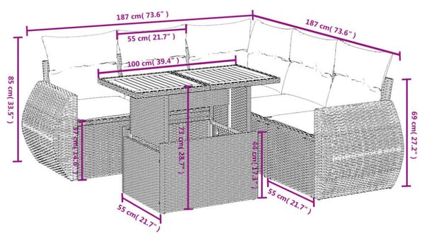 VidaXL Polyrattan Kerti Ülőgarnitúra - 6 részes - Fekete