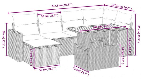 VidaXL Polyrattan Kerti Ülőgarnitúra - 7 részes - Fekete