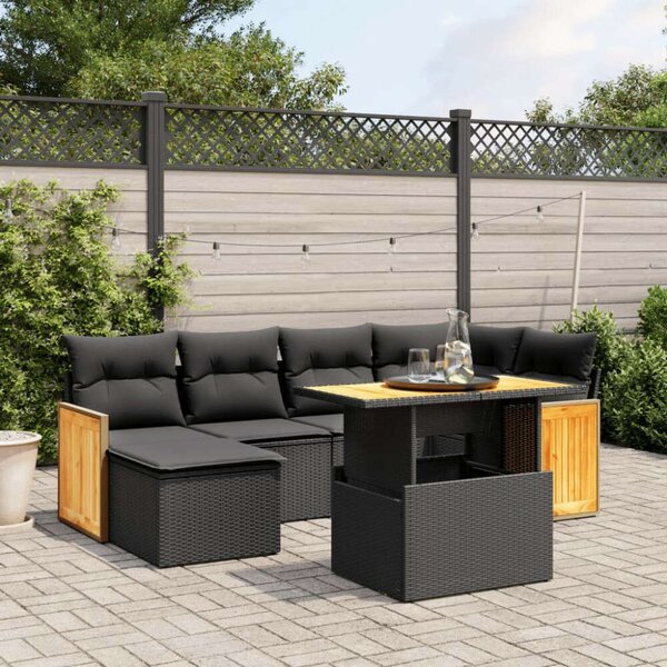 Polyrattan Kerti Ülőgarnitúra - 7 részes - Fekete
