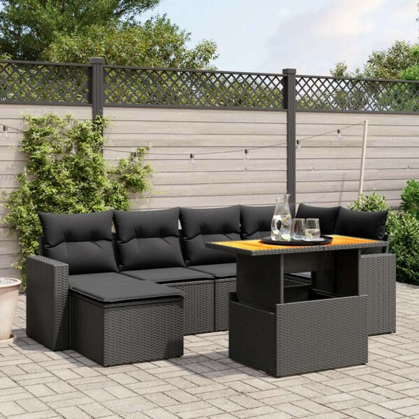 VidaXL Polyrattan Kerti Ülőgarnitúra - 7 részes - Fekete
