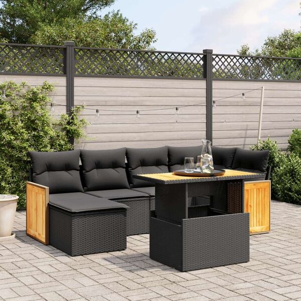 Polyrattan Kerti Ülőgarnitúra - 7 részes - Fekete