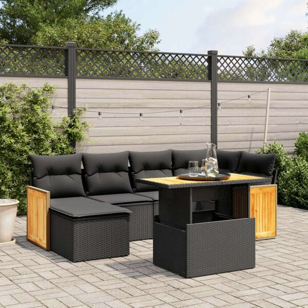 Polyrattan Kerti Ülőgarnitúra - 7 részes - Fekete