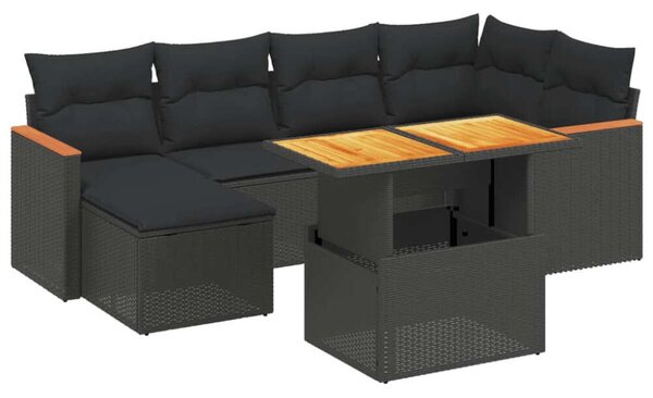 Polyrattan Kerti Ülőgarnitúra - 7 részes - Fekete
