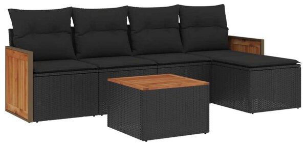 VidaXL 6 részes Kerti Ülőgarnitúra - Fekete Polyrattan