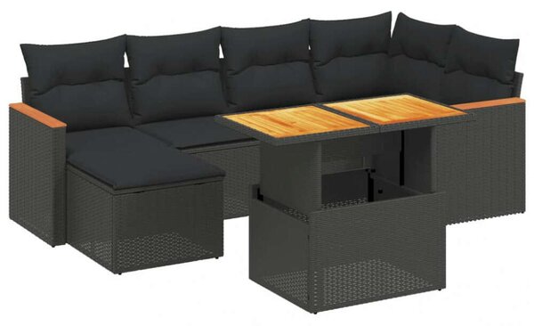 Polyrattan Kerti Ülőgarnitúra - 7 részes - Fekete