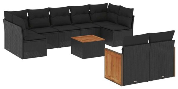 VidaXL 10 részes fekete polyrattan kerti ülőgarnitúra párnákkal