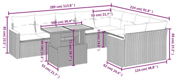 Polyrattan Kerti Ülőgarnitúra - 10 részes - Fekete