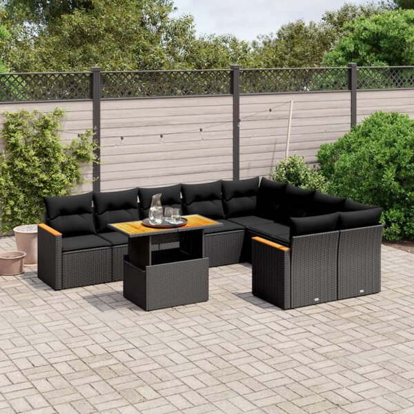 Polyrattan Kerti Ülőgarnitúra - 10 részes - Fekete