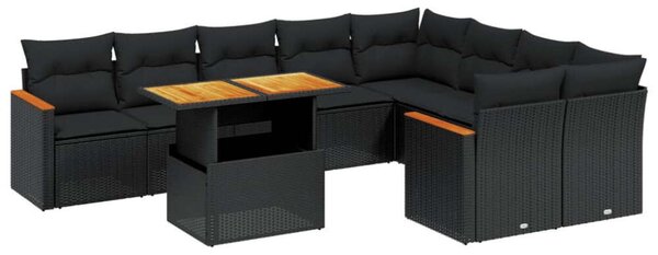 Polyrattan Kerti Ülőgarnitúra - 10 részes - Fekete