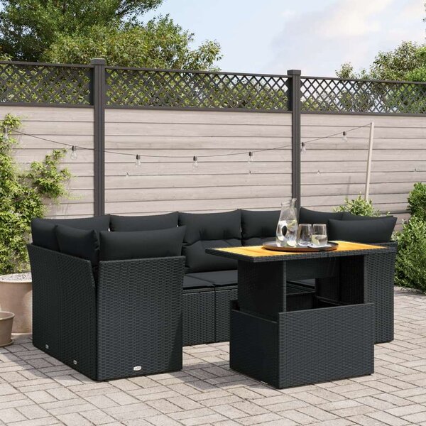 VidaXL 7 részes Polyrattan Kerti Ülőgarnitúra - Fekete