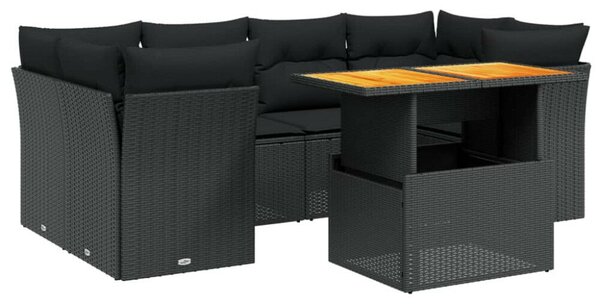 VidaXL 7 részes Polyrattan Kerti Ülőgarnitúra - Fekete