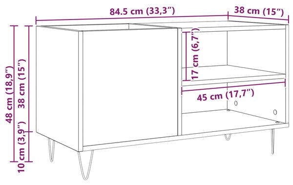 Hanglemez szekrény ajtóval Fekete tölgy 85 x 38 x 48 cm Faanyag