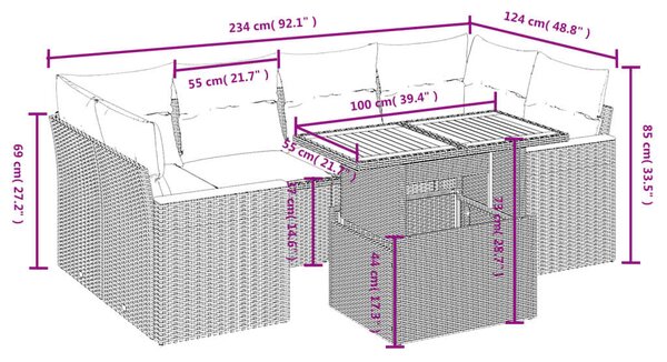 VidaXL Polyrattan Kerti Ülőgarnitúra - 7 részes - Fekete