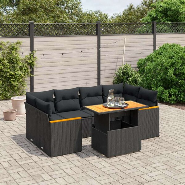 VidaXL Polyrattan Kerti Ülőgarnitúra - 7 részes - Fekete