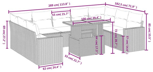 VidaXL Polyrattan Kerti Ülőgarnitúra - 10 részes - Fekete