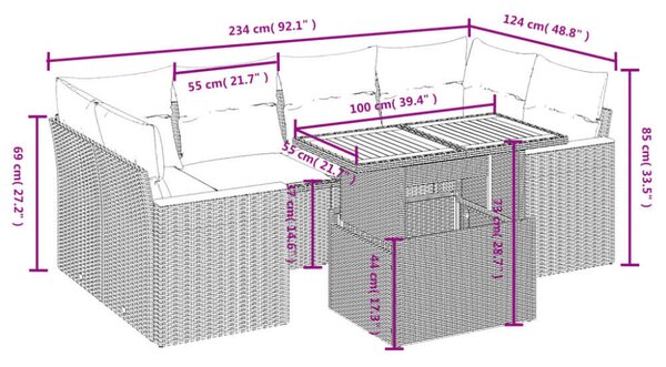 VidaXL Polyrattan Kerti Ülőgarnitúra - 7 részes - Fekete