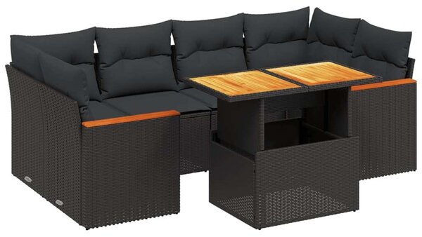 VidaXL Polyrattan Kerti Ülőgarnitúra - 7 részes - Fekete