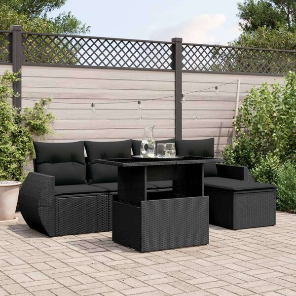 VidaXL Polyrattan Kerti Ülőgarnitúra - 6 részes - Fekete