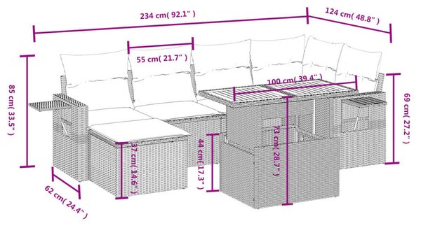 VidaXL Polyrattan Kerti Ülőgarnitúra - 7 részes - Fekete
