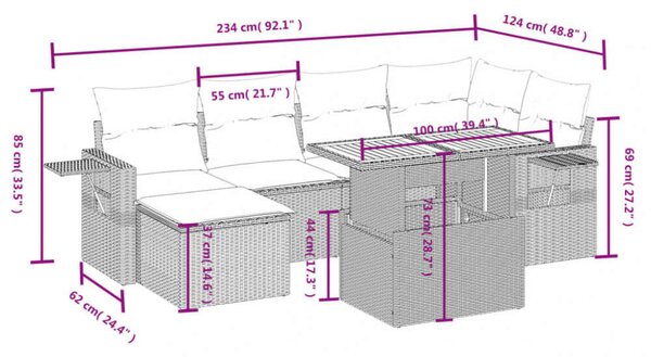 VidaXL Polyrattan Kerti Ülőgarnitúra - 7 részes - Fekete