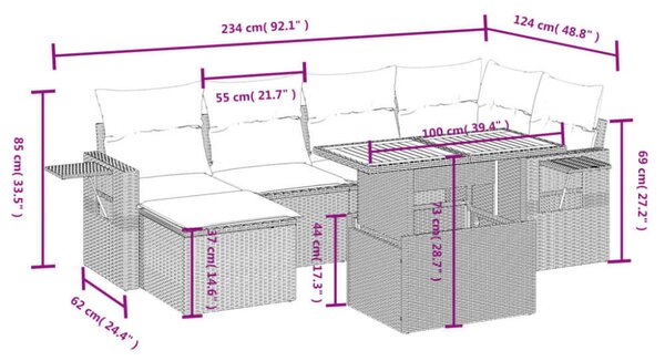 VidaXL Polyrattan Kerti Ülőgarnitúra - 7 részes - Fekete