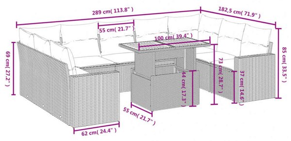 VidaXL Polyrattan Kerti Ülőgarnitúra - 10 részes - Fekete