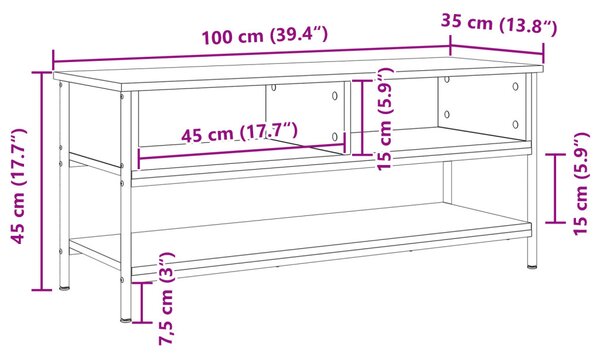 TV Szekrény Régi Fa 100x35x45 cm Műanyag Fa és Acél