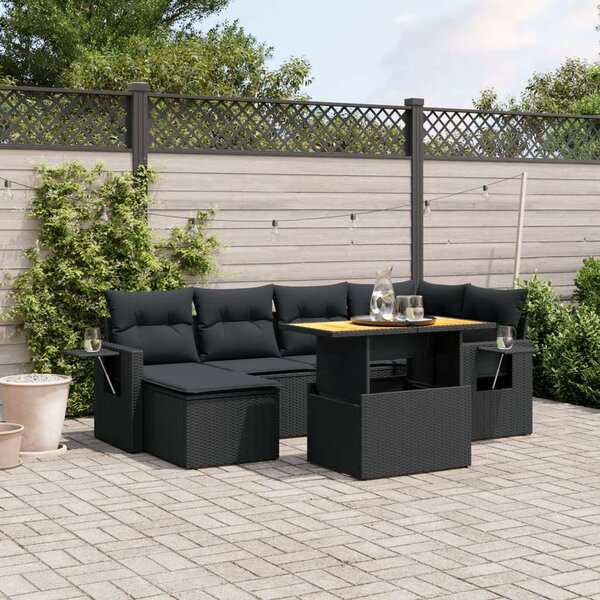 VidaXL Polyrattan Kerti Ülőgarnitúra - 7 részes - Fekete