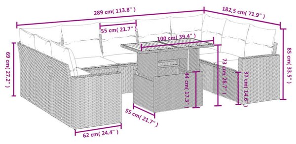 VidaXL Polyrattan Kerti Ülőgarnitúra - 10 részes - Fekete