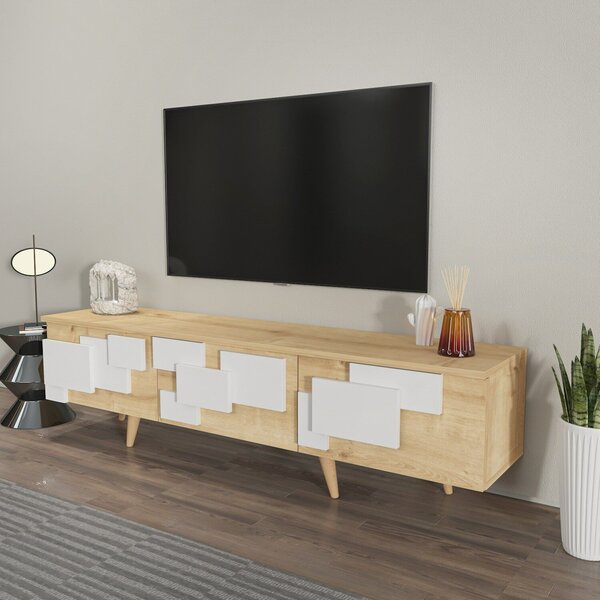 Hanah Home TV Stand Oak White 3 D - Oak, White