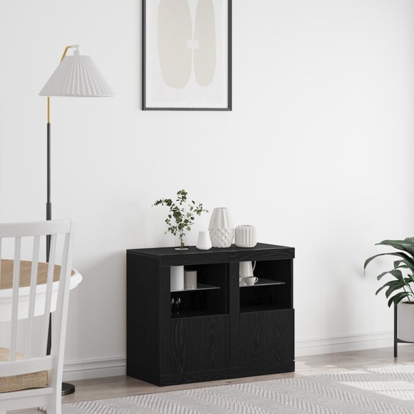 LED tálaló 2 pcs Fekete tölgy 41 x 37 x 67 cm Faanyag