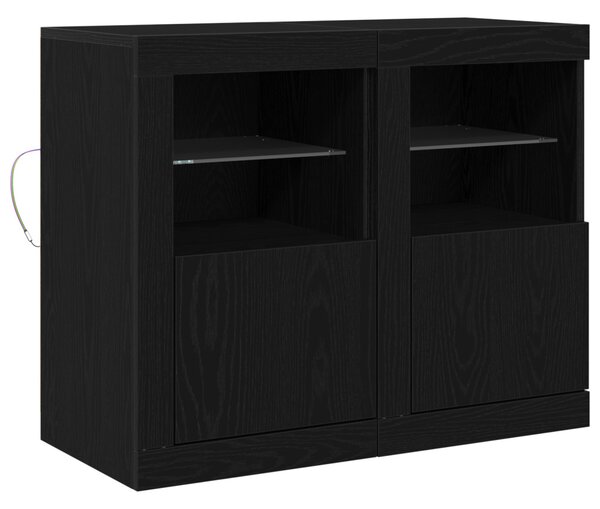 LED tálaló 2 pcs Fekete tölgy 41 x 37 x 67 cm Faanyag