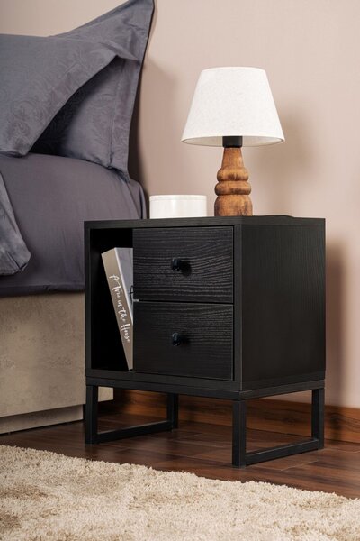 Hanah Home Éjjeliszekrény Fa Fekete Black Glimmer - Fa Fekete, Fekete