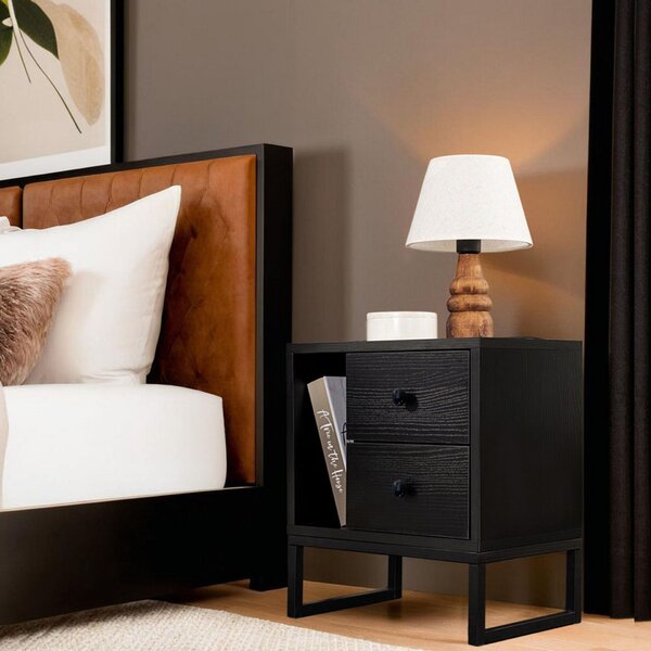 Hanah Home Éjjeliszekrény Fa Fekete Black Glimmer - Fa Fekete, Fekete