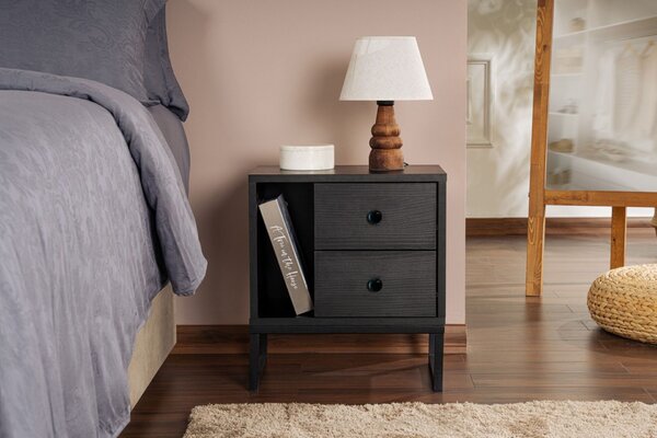 Hanah Home Éjjeliszekrény Fa Fekete Black Glimmer - Fa Fekete, Fekete