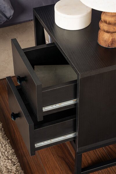 Hanah Home Éjjeliszekrény Fa Fekete Black Glimmer - Fa Fekete, Fekete