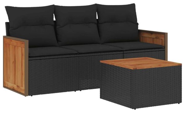 VidaXL Polyrattan Kerti Ülőgarnitúra - 4 részes - Fekete